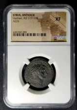 Roman Provincial coin AE25 of Emperor Hadrian from Antioch NGC XF 7009