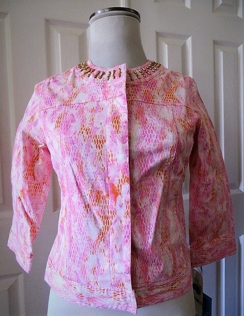 Lara Lane Women Jacket Beaded Accent Multicolor Pink Size 4P MSRP $68 NEW