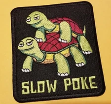 Slow Poke tortoises Embroidered Patch approx. 3 x 3.5" iron on and or sew