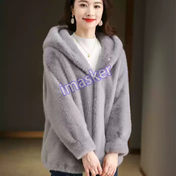 Winter Faux Fur Coat Women Hooded Mink Long Thick Warm Trench Coat