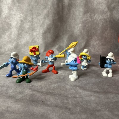 Smurf 3'' Peyo PVC Figures Lot Of 8 Handy Smurfette Papa Clumsy Farmer Jokey 2011
