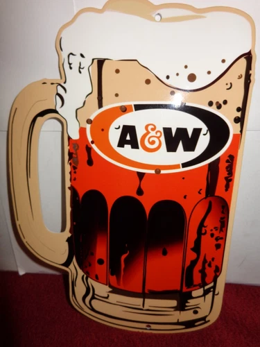 VINTAGE A & W ROOT BEER SODA FAST FOOD DRIVE-IN RESTAURANT 1’ METAL MUG GAS SIGN