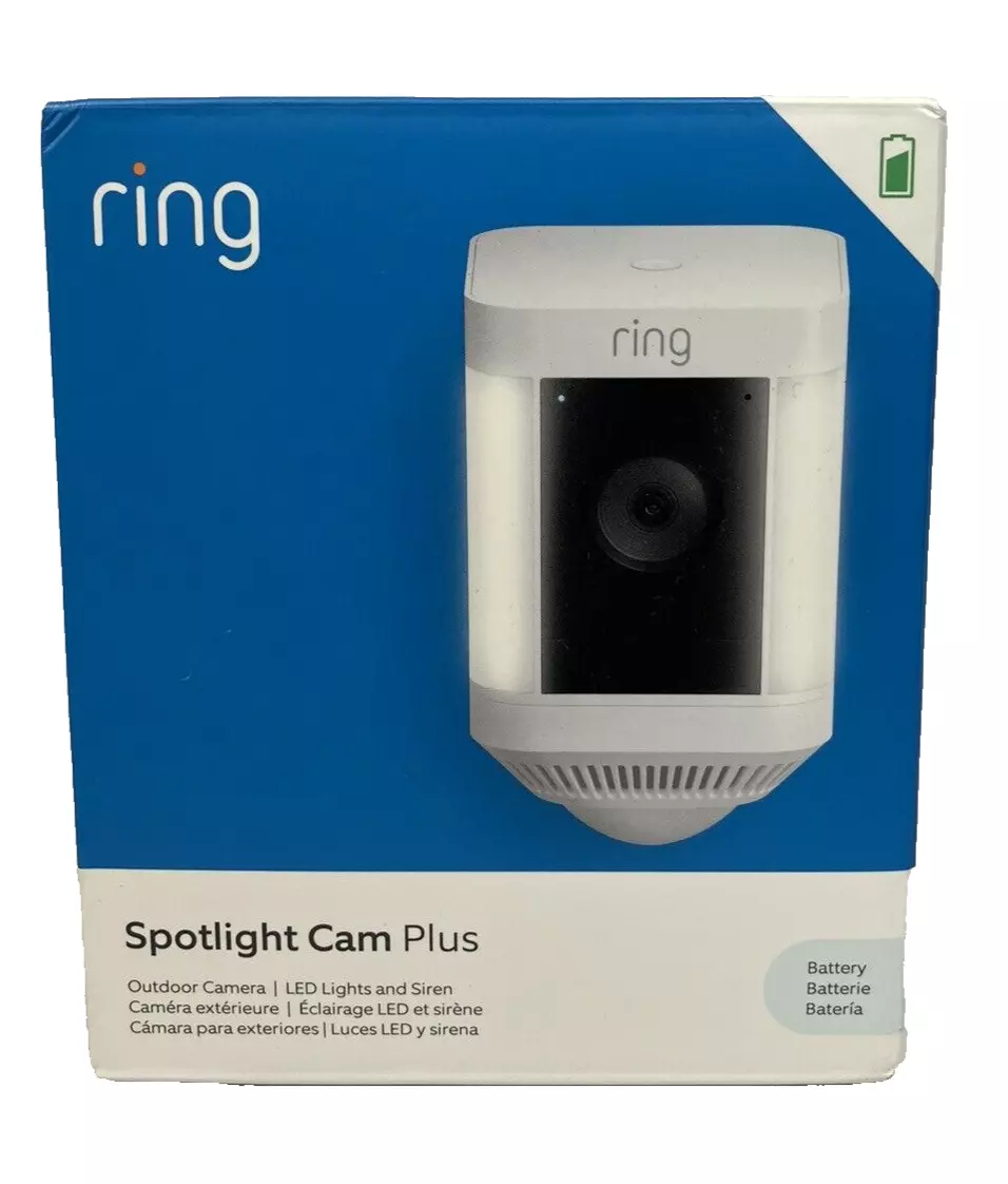 Ring Spotlight Cam Plus (Battery )Two-Way Talk, Color Night Vision, Siren,  White