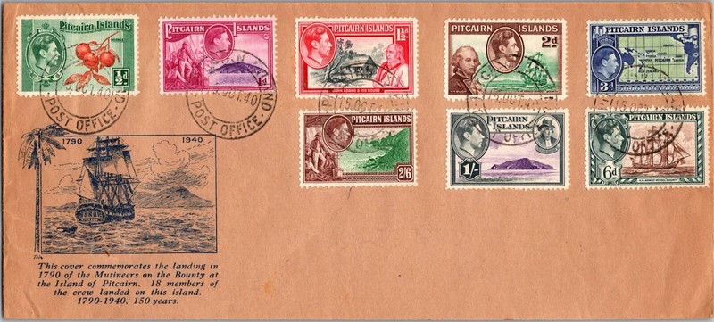 1940 Pitcairn Islands Post Office mail Commemorating 150 Years Discovery Cover