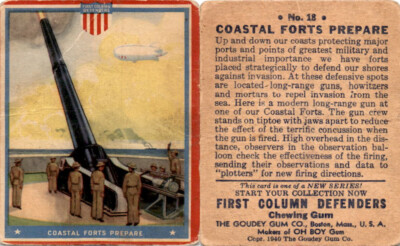 R50 Goudey, First Column Defenders, 1940, #18 Coastal Forts, Artillery (B11)