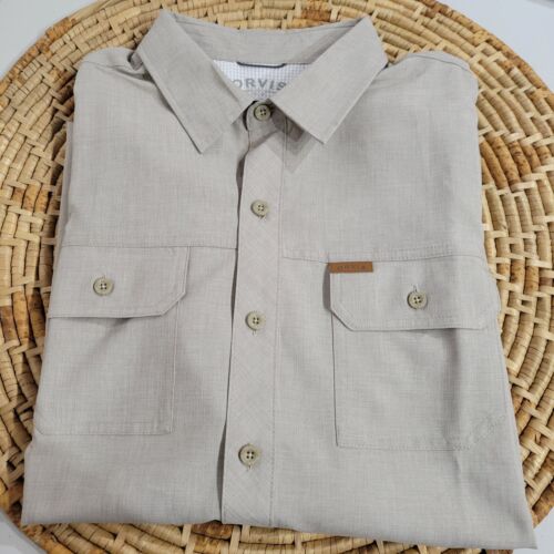 Orvis Tan Classic Collection Button Down Short Sleeve Shirt Mens Large - Picture 1 of 7