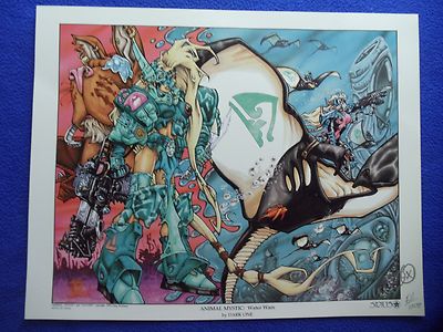 DARK ONE ANIMAL MYSTIC  WATER WARS LIMITED EDITION SIGNED PRINT #385/1000   1995