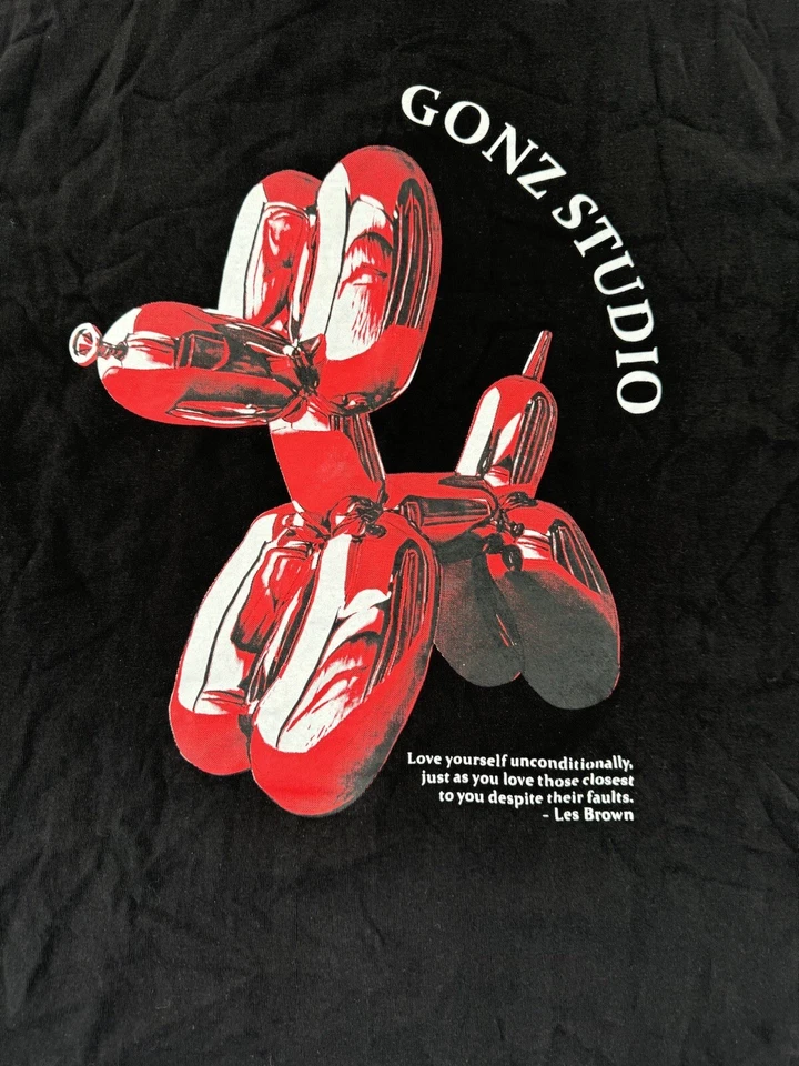 Vtg Gonz T Shirt Size Large Jeff Koones Balloon Dog Les Brown Black Grunge 90’s - Image 2 of 4