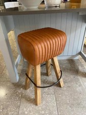 Leather Breakfast Bar Kitchen Counter Stool - Wood Legs Pommel Horse Style Seat