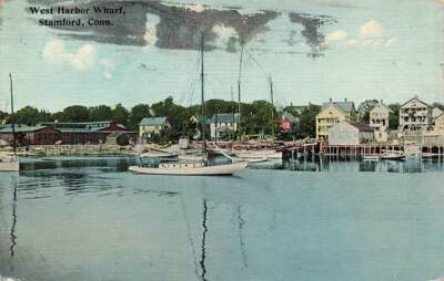 #ad #ad c1910 West Harbor Wharf Stamford CT P26 $5.75