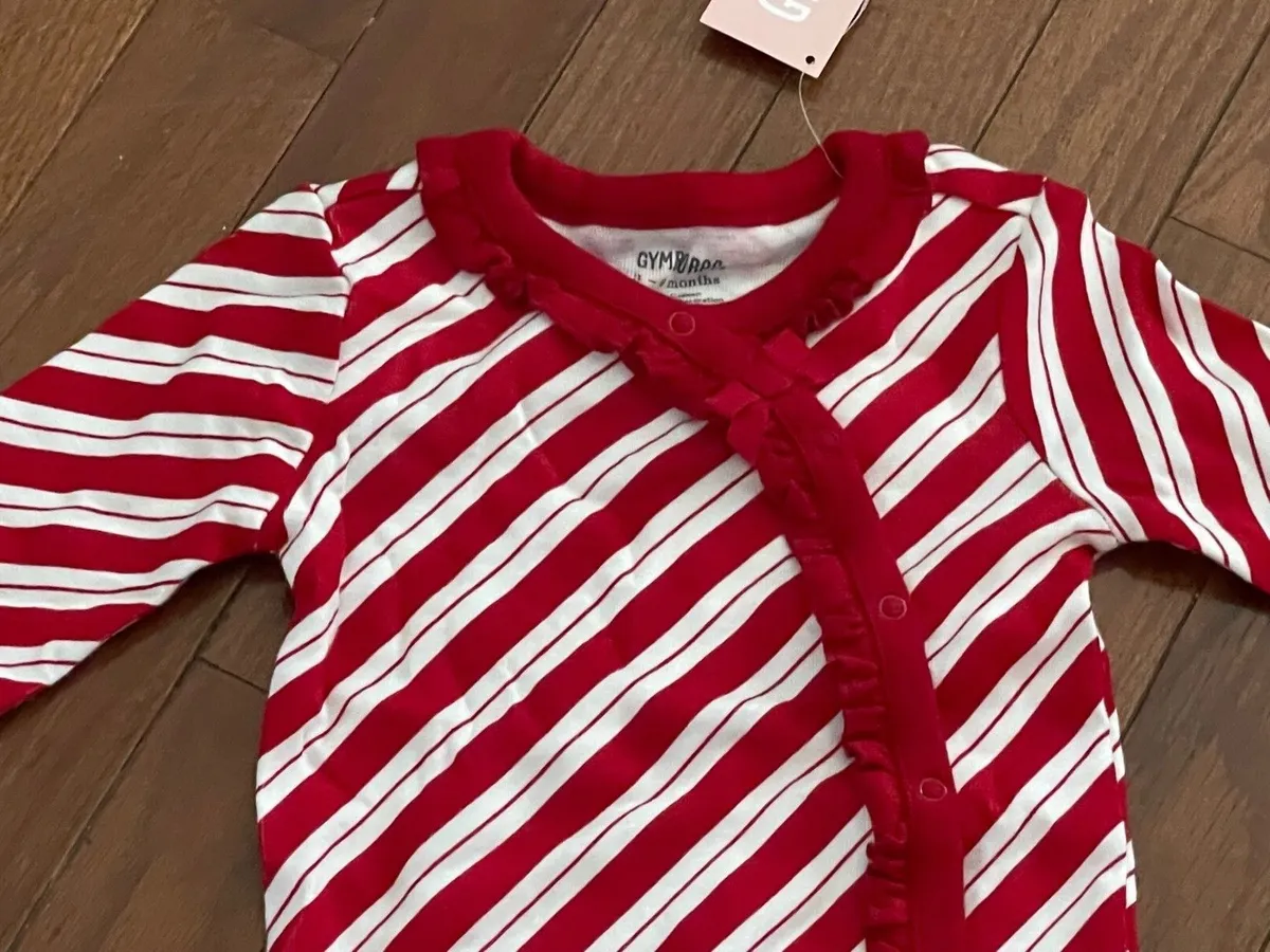 New Gymboree Baby Red White Candy Cane Striped Romper Jumper Size