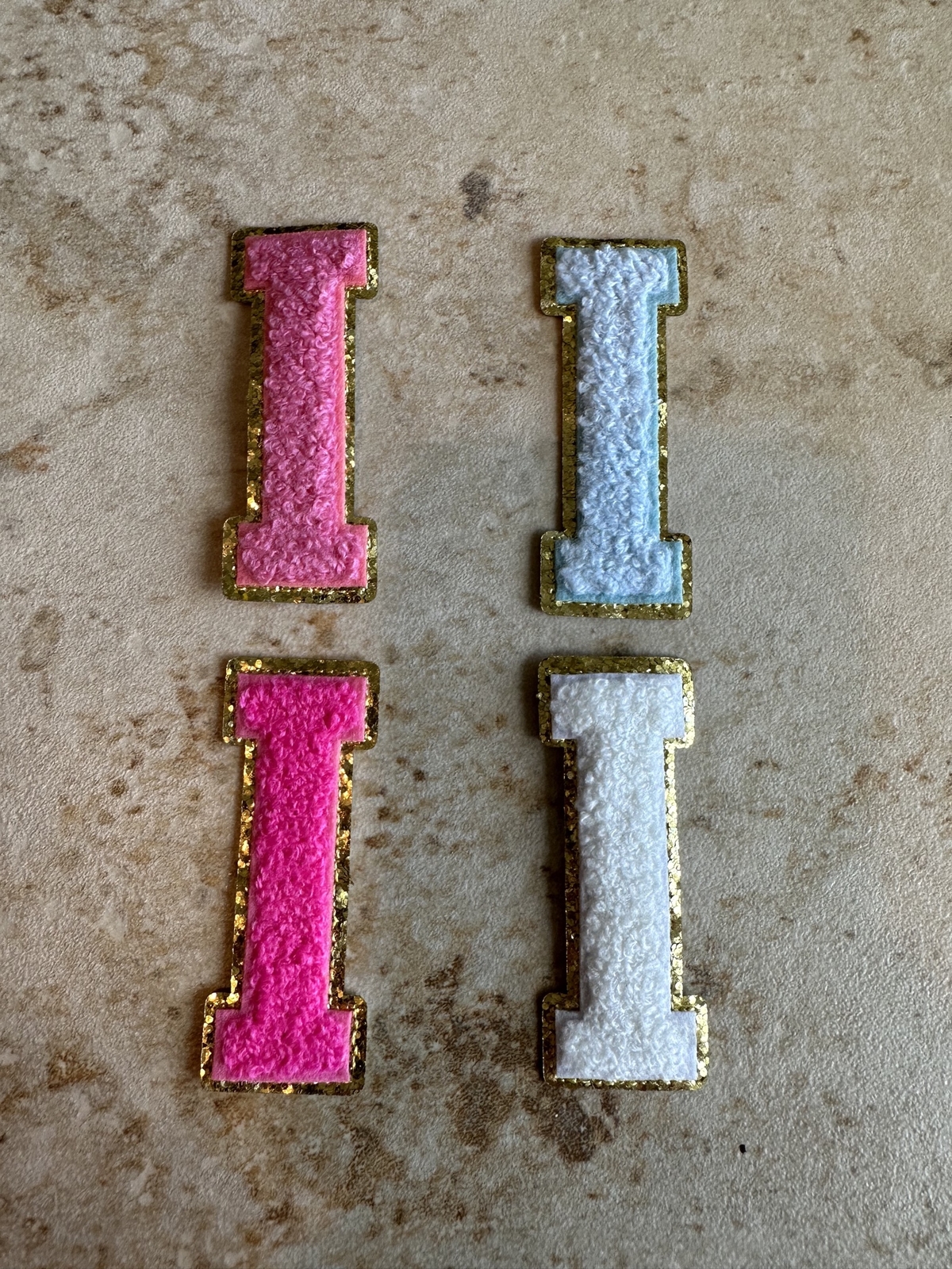 3 in AZ Iron On Glitter Letters Sew On Gold Border Chenille Embroidery