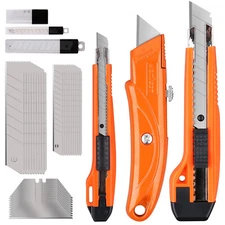 3PC Retractable Utility Knife 30PC Blades Set Cutter Safety Lock Rubber Antislip