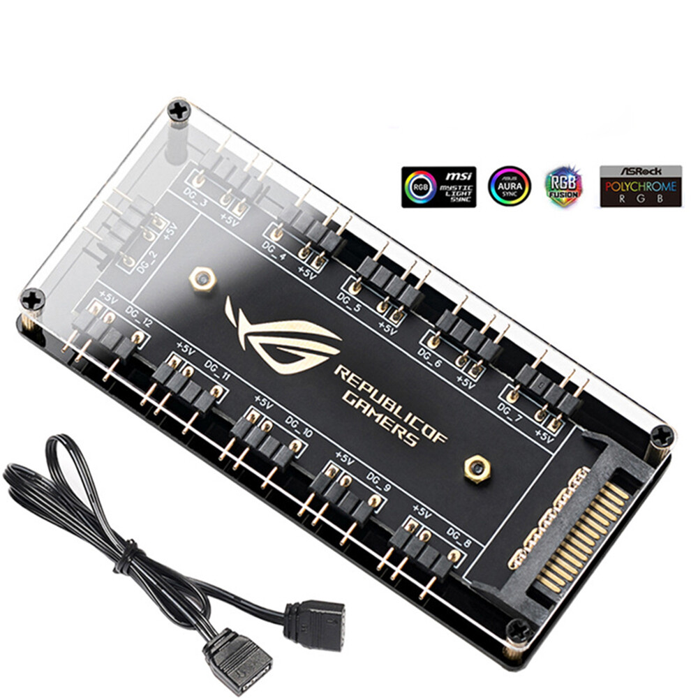 10-Port RGB Hub Splitter with SATA Power for ASUS AURA SYNC ARGB RGBW