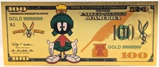 Marvin the Martian Looney Tunes $100 Dollar 24K Gold Foil Plated Note Bill XX141