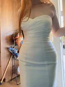 David's Bridal Ivory Strapless Mikado Mermaid Wedding Dress Lace Train Size 6