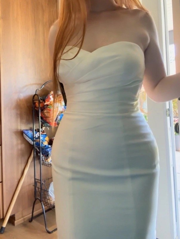 David's Bridal Ivory Strapless Mikado Mermaid Wedding Dress Lace Train Size 6