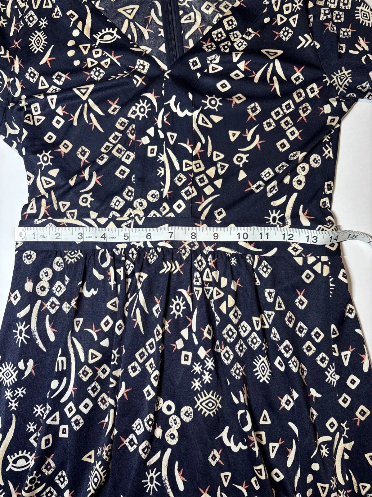 Abito tubino Tory Burch 100% seta blu navy multi stampa taglia S