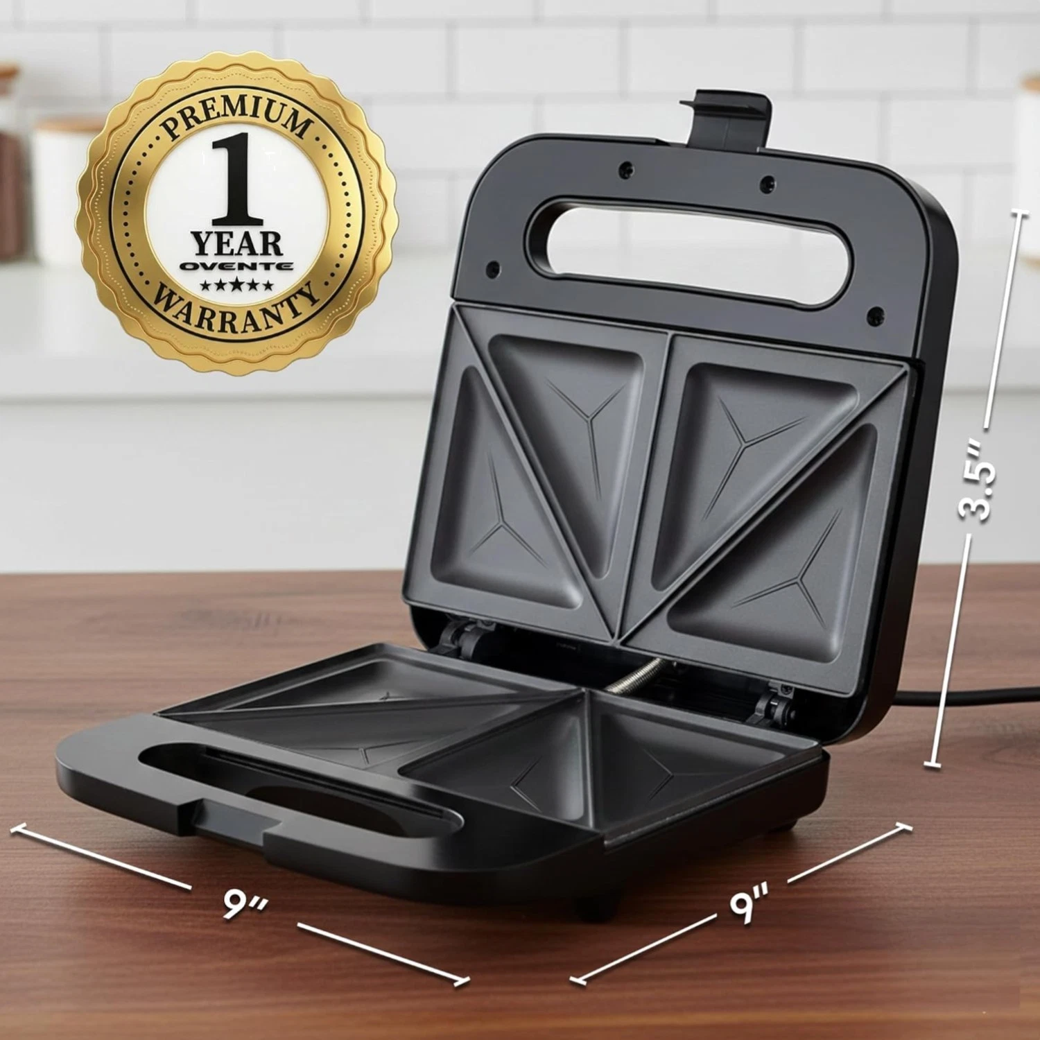 Electric Sandwich Maker with Non-Stick Plates, Indicator Lights, Cool Touch H...