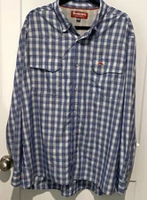 SIMMS  (Men's SZ.: XXL)  Blue/White Lng. Slv. Fishing Shirt - EUC !!  Clean !