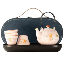 Teegeschirr - Reise-Teekanne-Set mit vier Tassen - Rosa Vintage Asia-Stil
