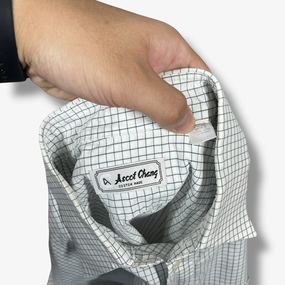 Camisa de vestir Ascot Chang hecha a medida para hombre grande a cuadros preppy personalizada Foto 3 de 4