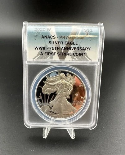 2020-W American Silver Eagle WWII 75th Anniversary First Strike PR70 ANACS