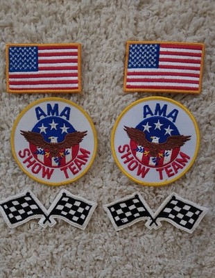 NOS ORIGINAL AMA SHOW TEAM PATCH US FLAG PATCH CHECKERED FLAG PATCH LOT OF 6