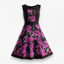 Tracy Reese Silk Linen Floral Fit Flare Dress Pockets NWT Size 2 Fuchsia Mums