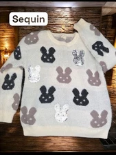 Glitter sequin acrylic Sweater bunny debut women Small