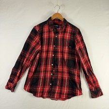 Chubbies Mens Flannel Red Black Midweight Button Shirt Pocket Long Sleeve Medium