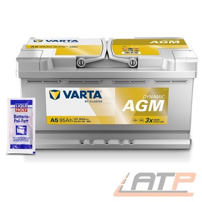 VARTA AUTOBATTERIE 12V 95Ah STARTERBATTERIE AGM 850A + 10g BATTERIE-POL-FETT