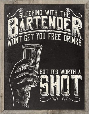 Sleeping with Bartender Worth a Shot Tin Sign wall decor 12.5'' x 16'' Made in USA