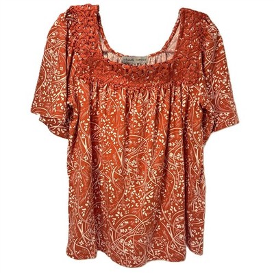 Absolutely Famous Women's Medium Short Sleeve Boho Stretch Top Crochet in Orange