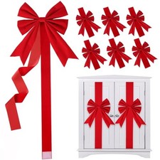 6 Pieces Large Velvet Christmas Cabinet Ribbon Bows. Peel Stick. Red
