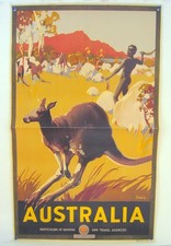 Original VTG 1930's Travel Poster-Australia (Hunting Kangaroos)-James Northfield