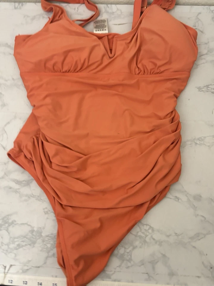 Traje de baño Anne Cole de una pieza para mujer talla XXL naranja acolchado sujetador acanalado lateral K2 Foto 3 de 4