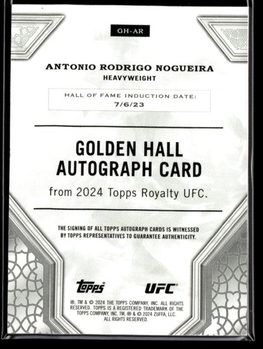 2024 Topps Royalty UFC Golden Hall Autograph GOLD Antonio Nogueira Auto 10/10 - Picture 2 of 2