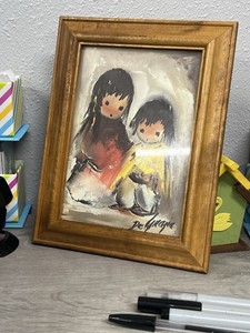 De Grazia Framed Handmade Painting Two Figures Western Americana Art