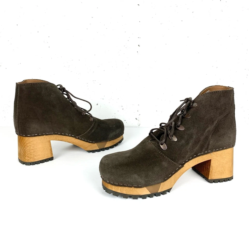 Zuecos daneses Sanita Ulla para mujer plataforma con cordones tacón ancho café marrón talla 37 Foto 2 de 4