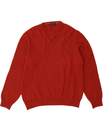 MASSIMO DUTTI Womens V-Neck Jumper Sweater UK 16 Large Burgundy Cashmere RS06