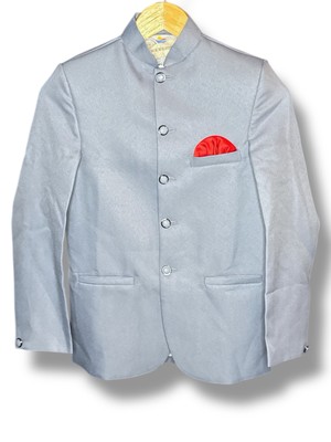 ARYAVIR MALHOTRA Boys Solid Button Down Jodhpuri And Trouser Set In Gray NWT