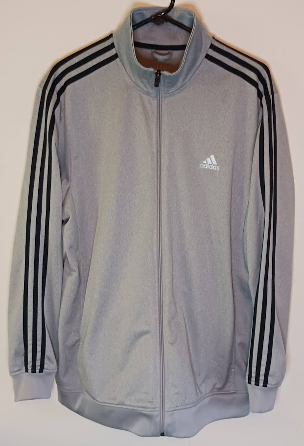 Adidas Originals Grey Black Stripes Track Top Full Zip Jacket Mens Sz XL