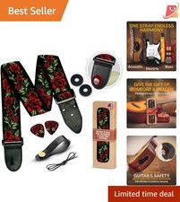 Guitar Strap Floral Cotton Adjustable 37-64 In. with Bonus Picks Locks for El...