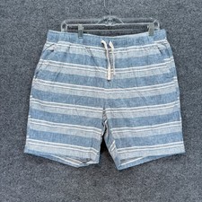 Old Navy Shorts Mens Large Blue Striped Linen Blend Elastic Waist Drawstring