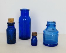 Lot Of 4 Vtg Colbalt Blue Apothecary Bottles