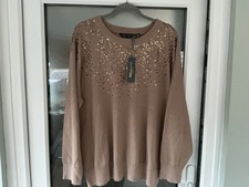 Ruth Langsford Sequin Neckline Jumper. Taupe Size UK 2XL