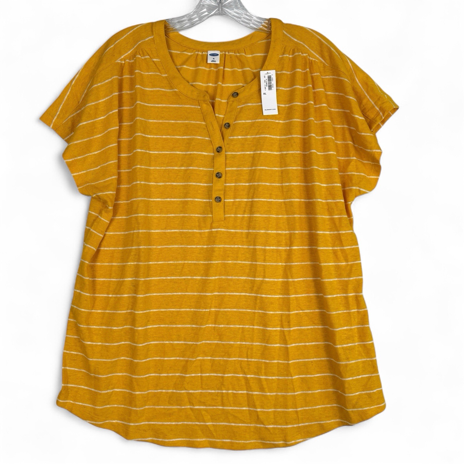 Old Navy Short Dolman Sleeve Yellow White Striped Shirt Top Size XL Womens NWT