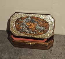 Ancienne Boîte en Nacre et Bois Exotique Décor Indochine 1950/1970 ,Scène Buffle