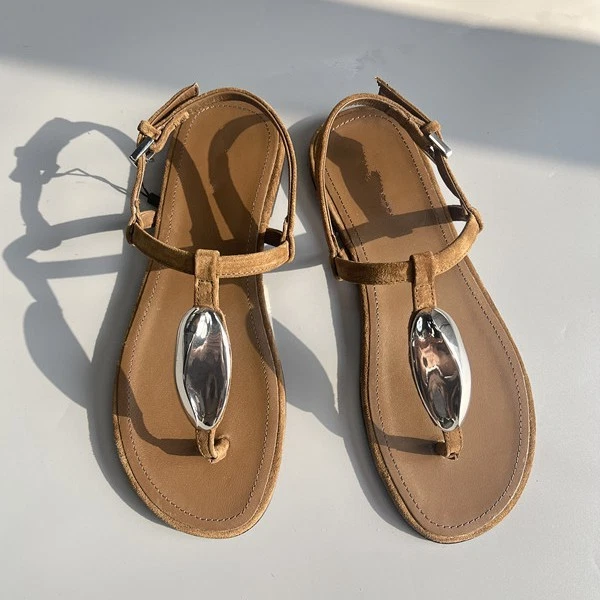 Massimo Dutti Women's Suede Sandals Square Toe Backless Buckle Flat Shoes - Image 3 of 4